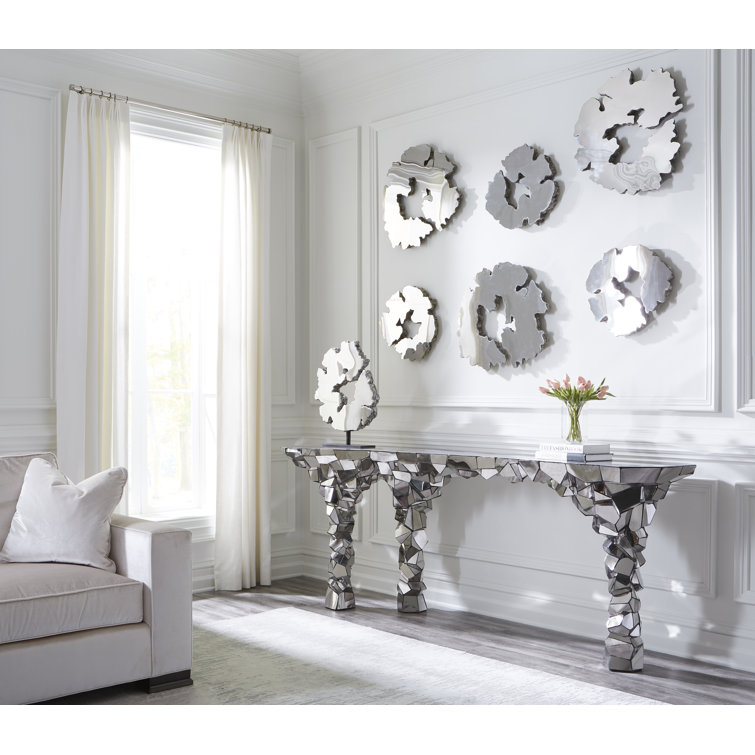 Silver Glass and Metal Rectangular Console Table with Storage