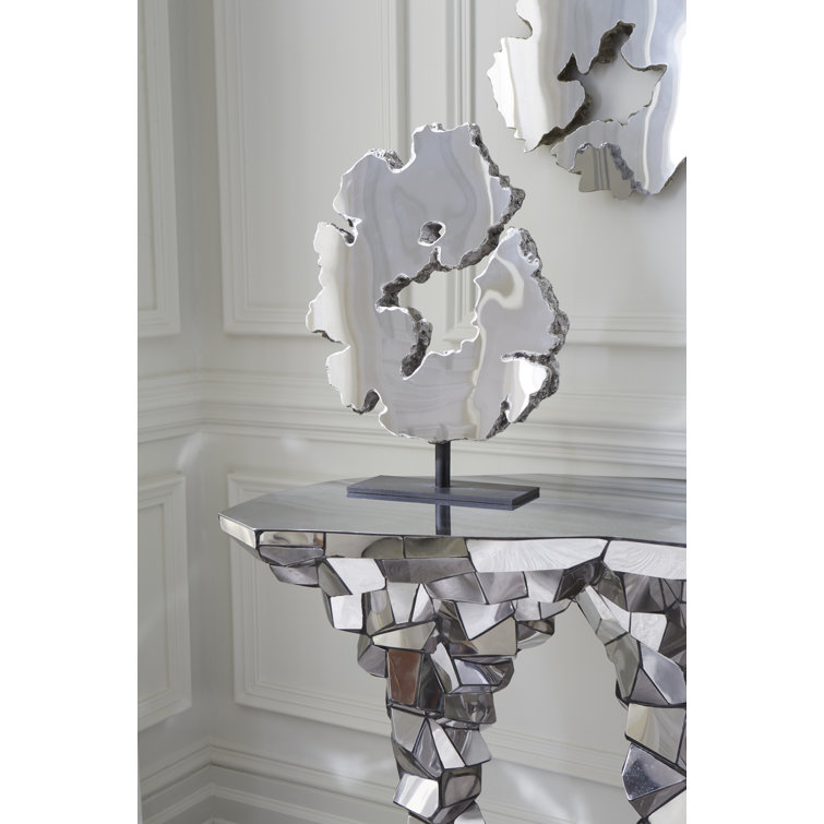 Silver Glass and Metal Rectangular Console Table with Storage