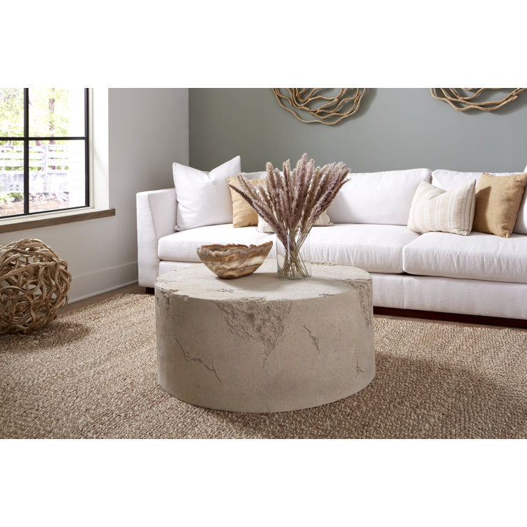 39" Beige Round Roman Stone Outdoor Coffee Table