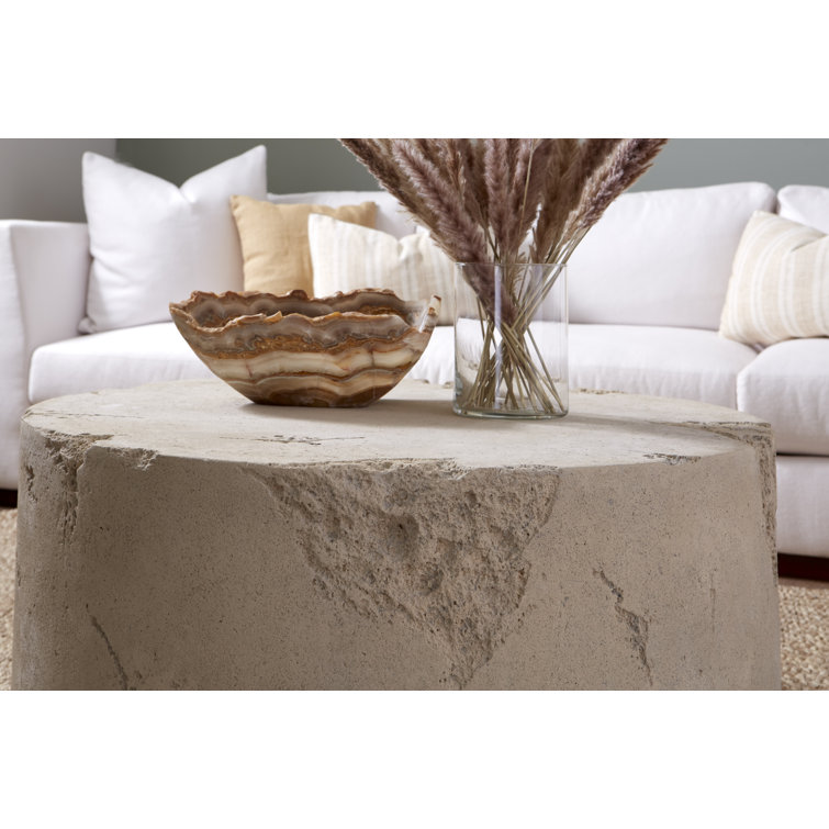 39" Beige Round Roman Stone Outdoor Coffee Table