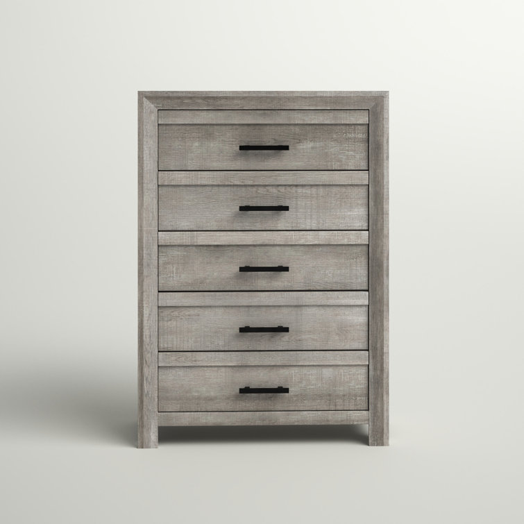 Ash White 5-Drawer Chest with Black Pulls