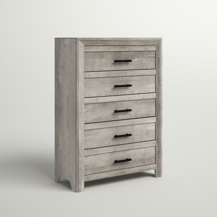 Ash White 5-Drawer Chest with Black Pulls