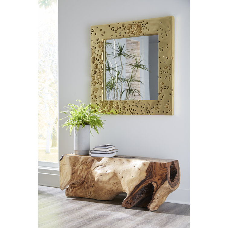 Transitional Square Gold Leaf Wood Accent Mirror