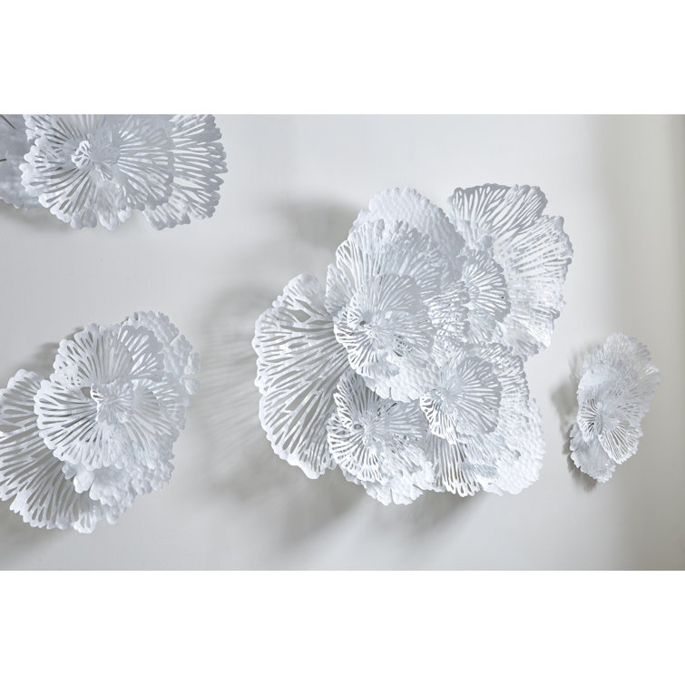 White Metal Contemporary Flower Wall Sculpture