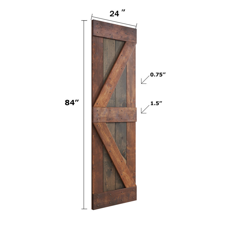 Aged Barrel Dark Walnut Pine Wood Sliding Barn Door with Steel Hardware Kit