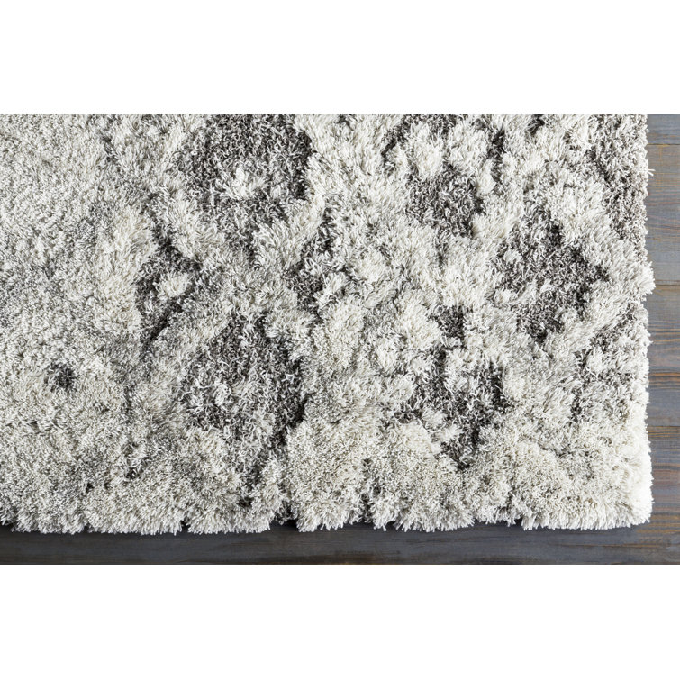 Gray Rectangular Shag Rug with Geometric Pattern