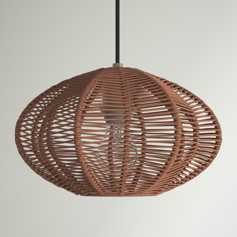 Modern 14'' Globe Pendant Light with Woven Rattan Shade, Brown