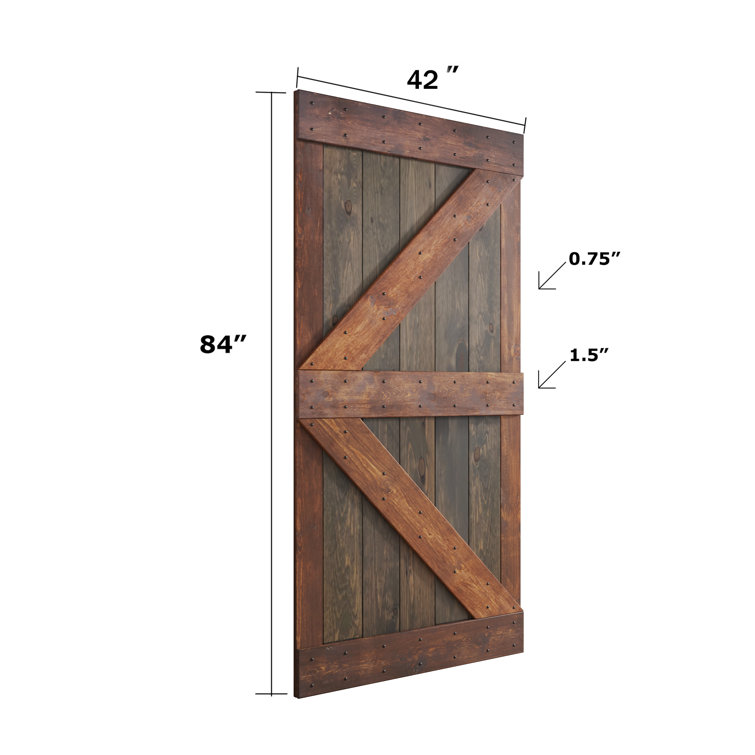 Aged Barrel and Dark Walnut Pine Wood Sliding Barn Door with Steel Hardware Kit