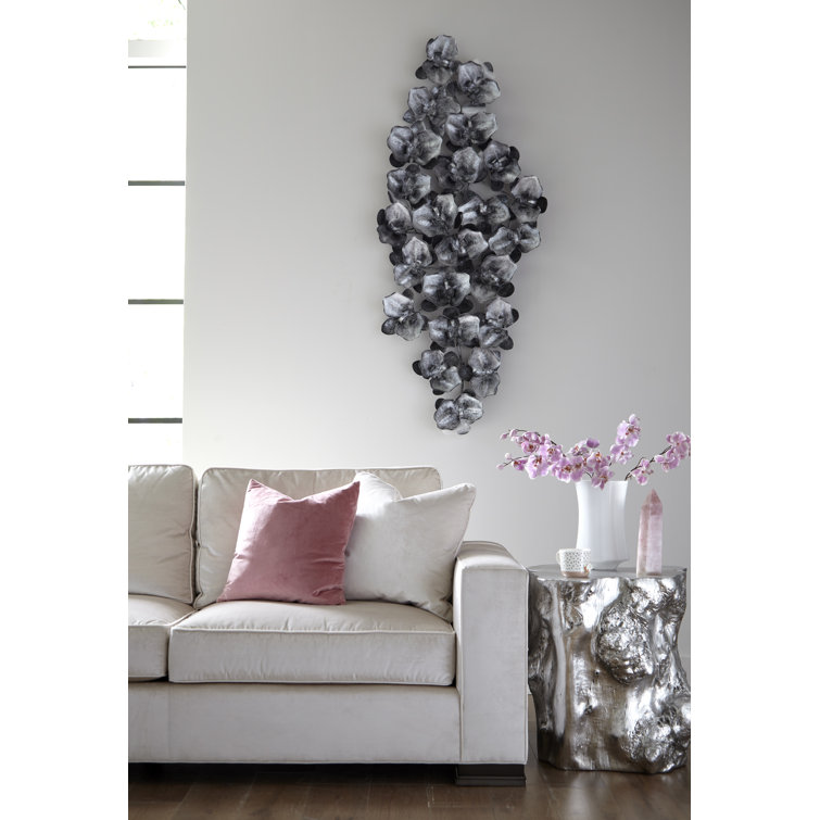 64" Black and Silver Metal Orchid Collage Wall Art