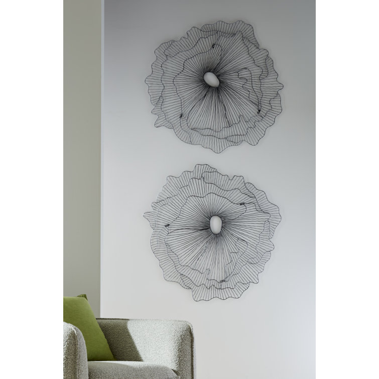 Large Black and Silver Metal Flower Wall Sculpture