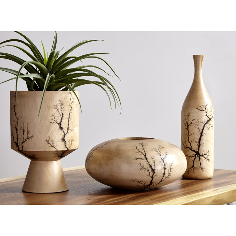 Contemporary Brown 13" Mango Wood Lightning Table Vase