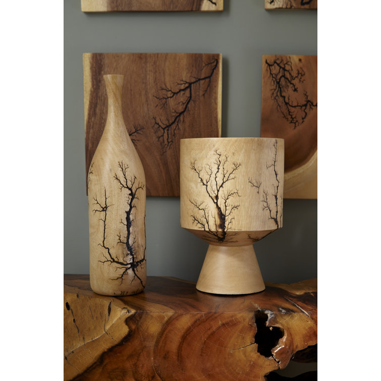 Contemporary Brown 13" Mango Wood Lightning Table Vase