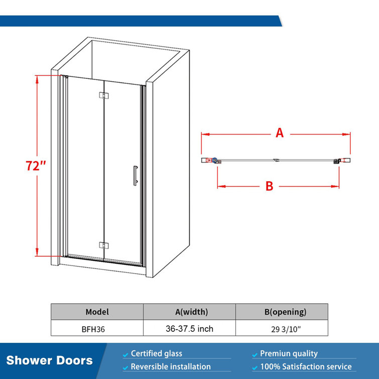 72'' Clear Tempered Glass Bi-Fold Frameless Shower Door