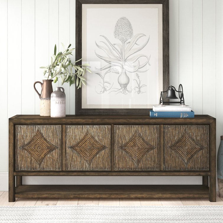 Anders Coastal Wood Reeded 80'' Media Console with Diamond Motifs
