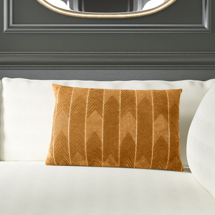 Floretta Modern Chevron Cotton Lumbar Pillow in Beige