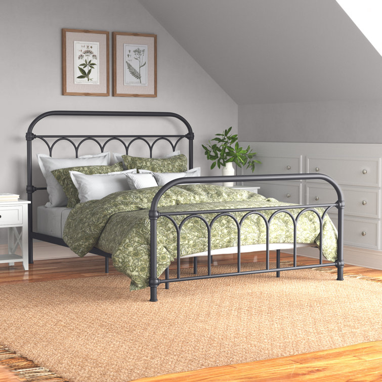 Charmfield Matte Black Queen Metal Bed with Headboard