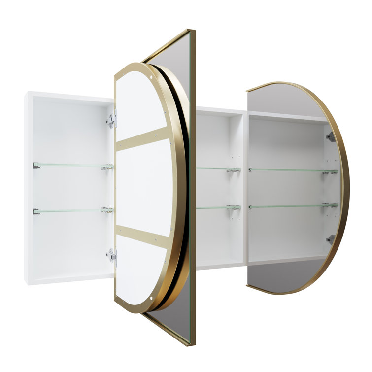 Satin Brass Recessed Medicine Cabinet with Adjustable Shelves