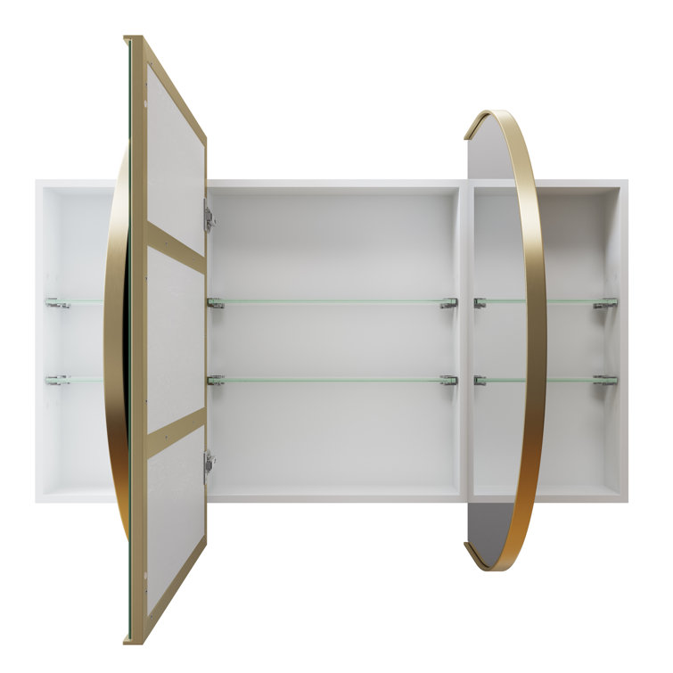 Satin Brass Recessed Medicine Cabinet with Adjustable Shelves