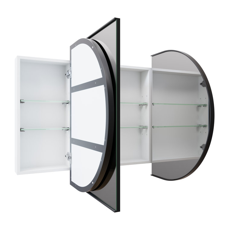 Black Framed Oval Recessed Medicine Cabinet with Mirror
