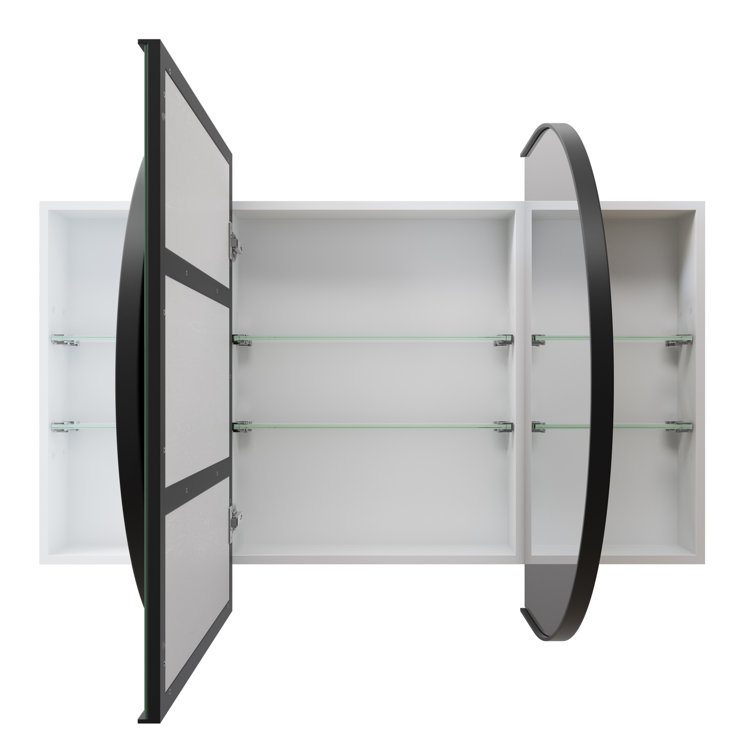 Black Framed Oval Recessed Medicine Cabinet with Mirror