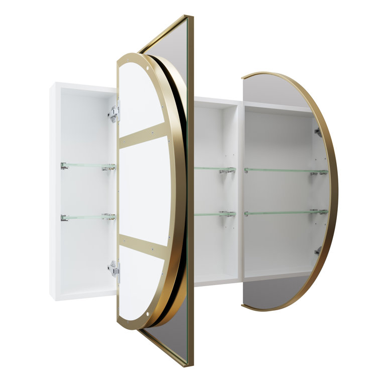 Black Framed Oval Recessed Medicine Cabinet with Mirror