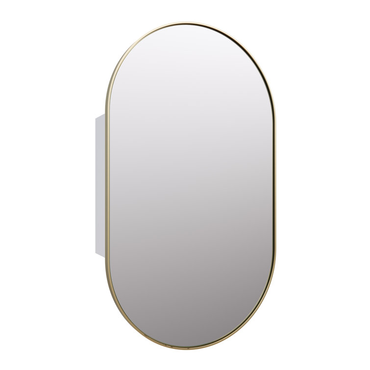 Satin Brass Oval Recessed Medicine Cabinet with Mirror