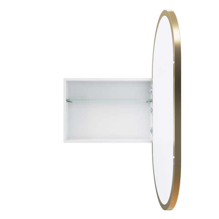 Satin Brass Oval Recessed Medicine Cabinet with Mirror