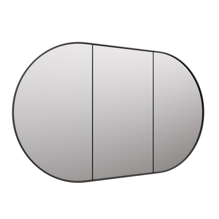 Black Framed Oval Recessed Medicine Cabinet with Mirror
