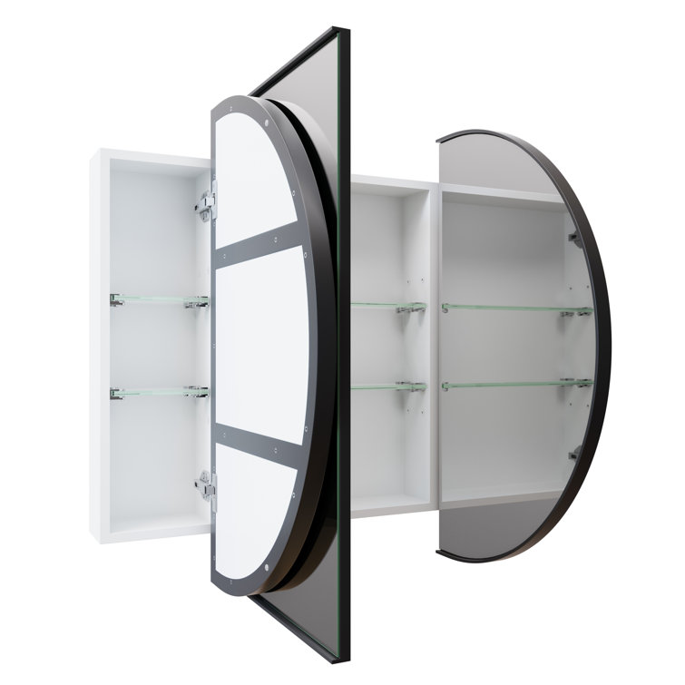 Black Framed Oval Recessed Medicine Cabinet with Mirror