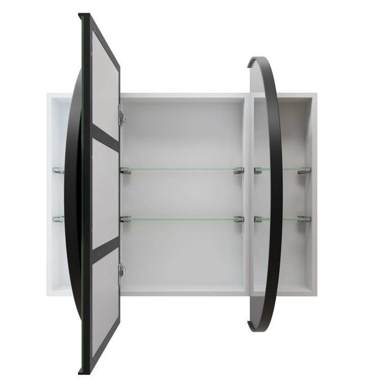 Black Framed Oval Recessed Medicine Cabinet with Mirror