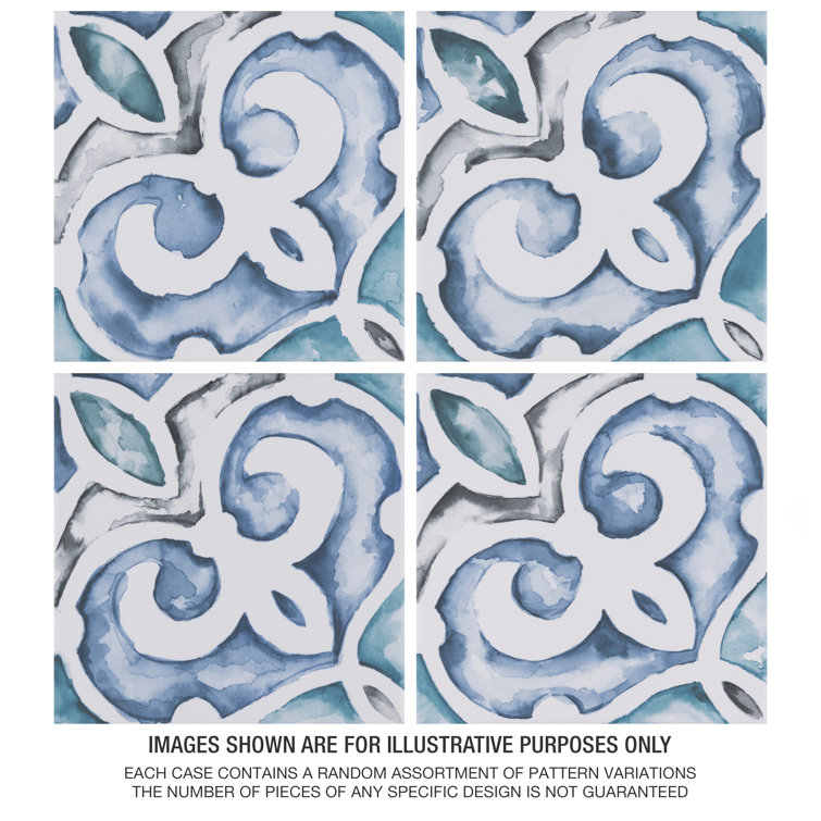 Saint Germain 5.75" Blue and White Hand-Painted Porcelain Tile
