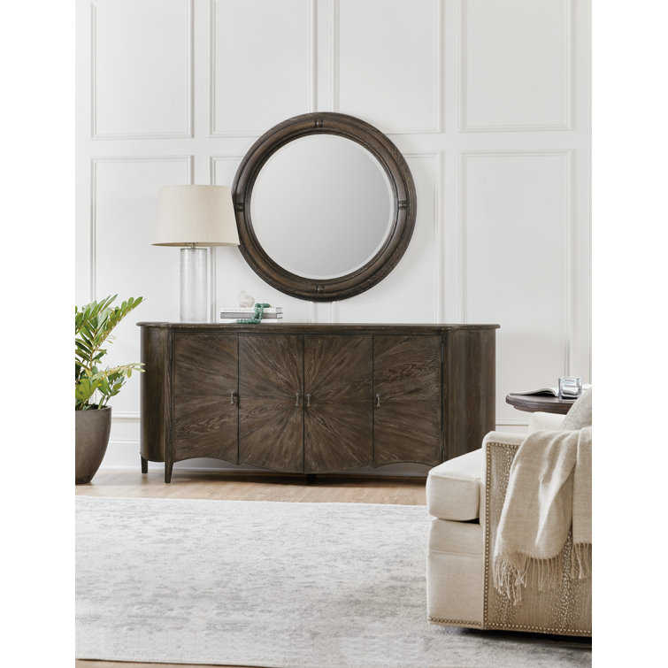 Traditions Round Pine Wood Dresser Mirror in Maduro