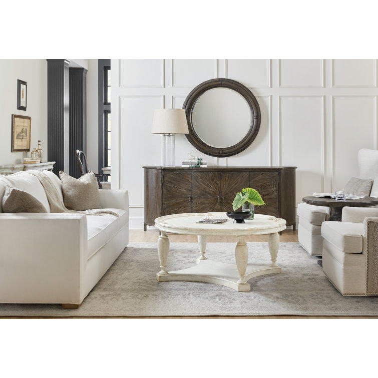 Soft White Pine Round Coffee Table with Distressed Finish