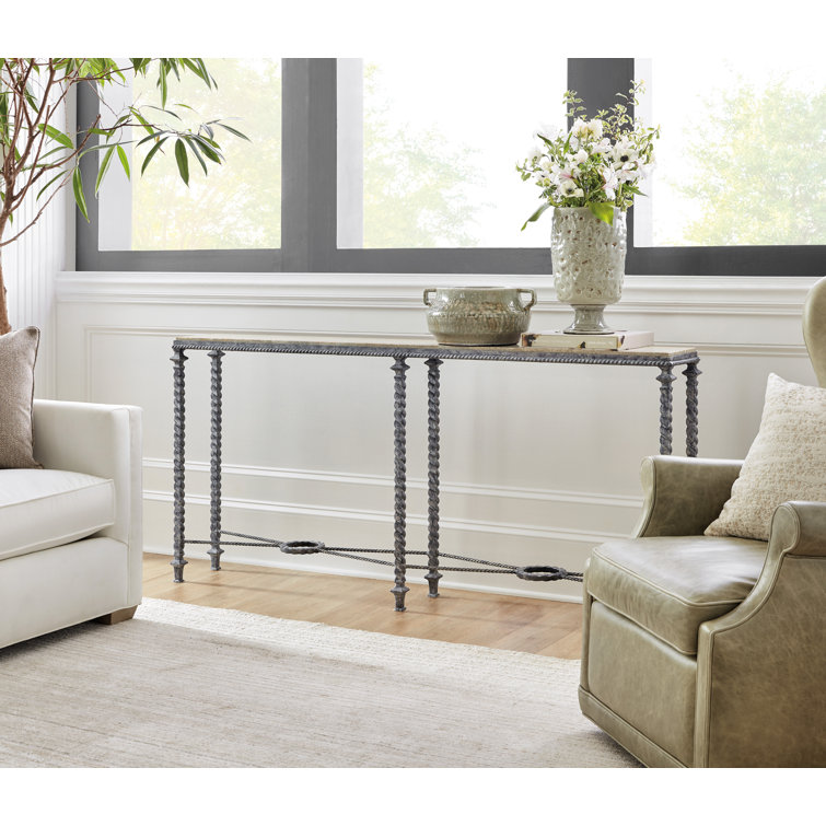 Gray and Brown Stone Top Console Table with Storage