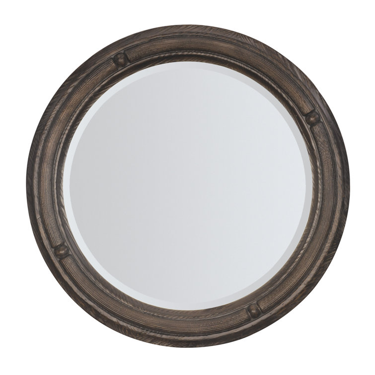 Traditions Round Pine Wood Dresser Mirror in Maduro