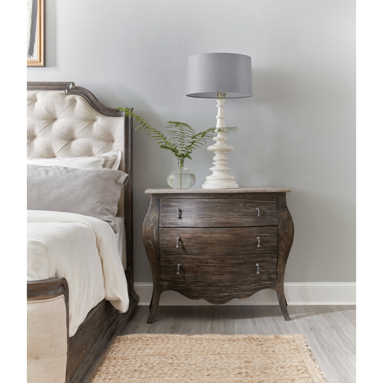 Maduro Dark Wood 3-Drawer Bombe Chest with Stone Veneer Top