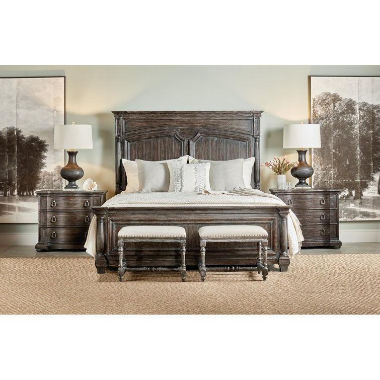 Maduro Traditional King Panel Bed with Pine Wood Frame