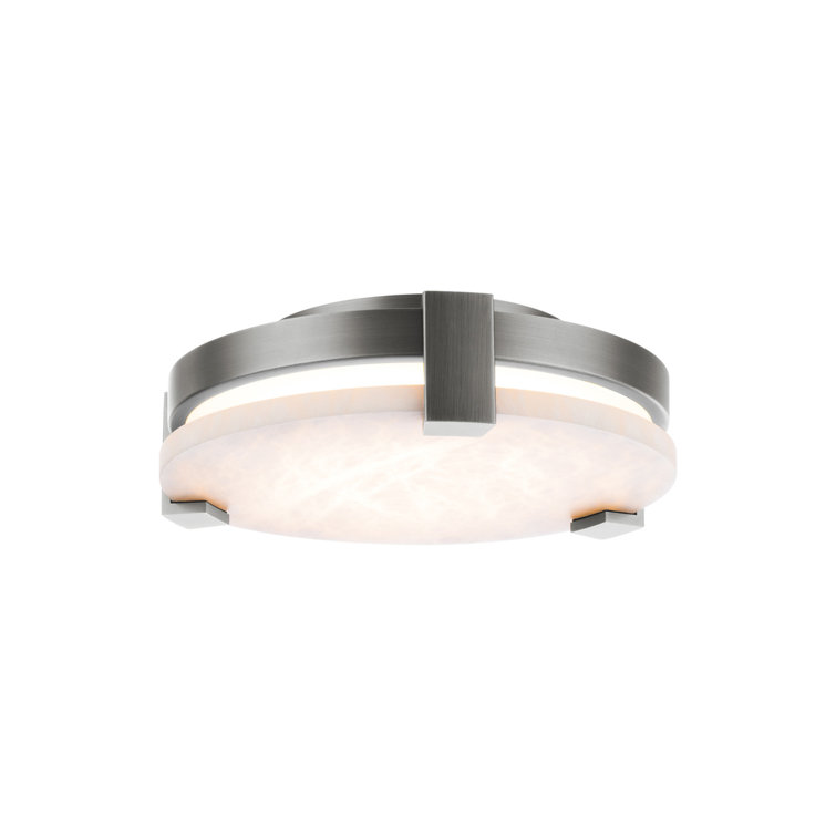 Transitional Antique Nickel LED Flush Mount with Spanish Alabaster Shade
