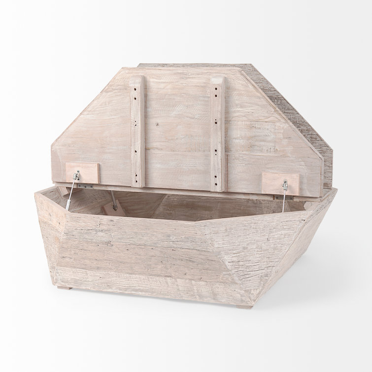 Octagonal Reclaimed Wood Whitewashed Coffee Table with Storage