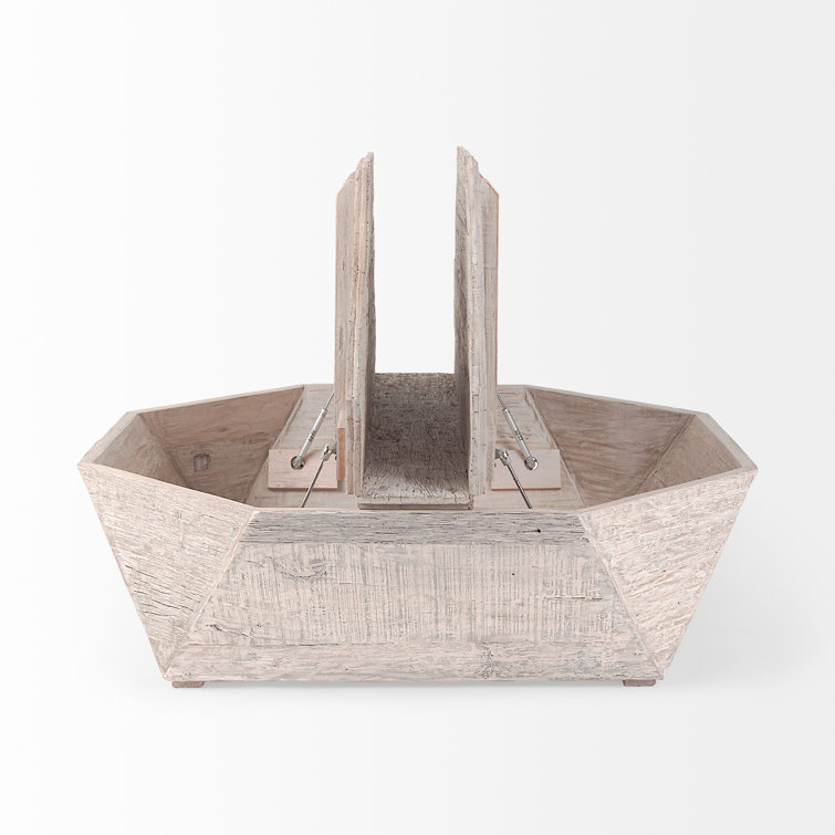 Octagonal Reclaimed Wood Whitewashed Coffee Table with Storage