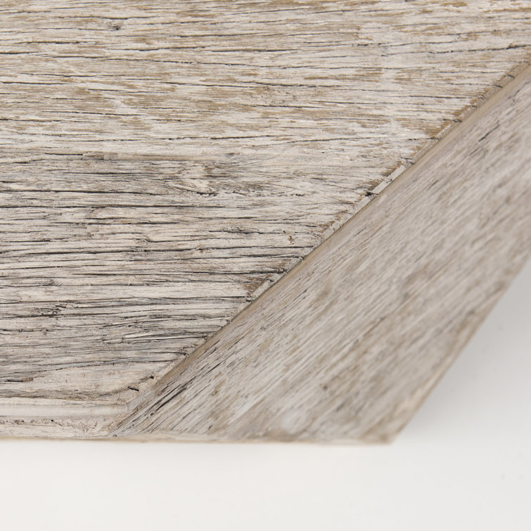 Octagonal Reclaimed Wood Whitewashed Coffee Table with Storage