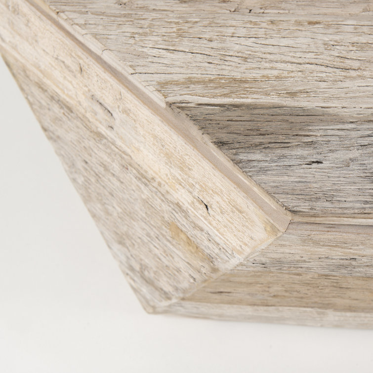 Octagonal Reclaimed Wood Whitewashed Coffee Table with Storage