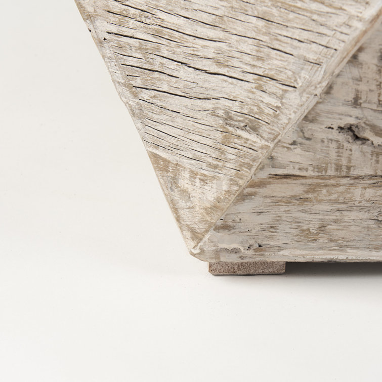 Octagonal Reclaimed Wood Whitewashed Coffee Table with Storage