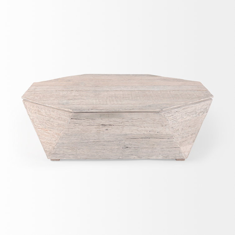 Octagonal Reclaimed Wood Whitewashed Coffee Table with Storage