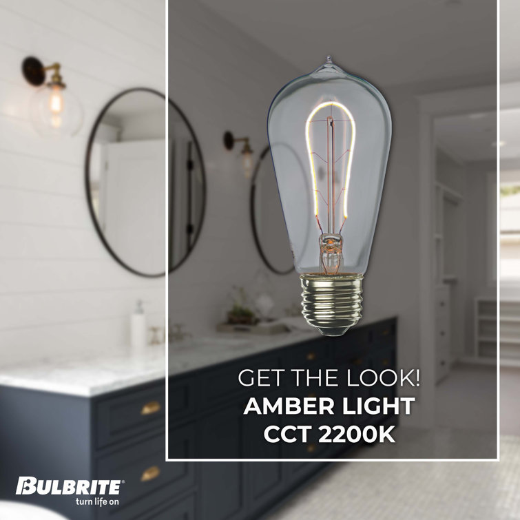 Amber Dimmable ST18 LED Light Bulbs with Curved Filament, Pack of 2