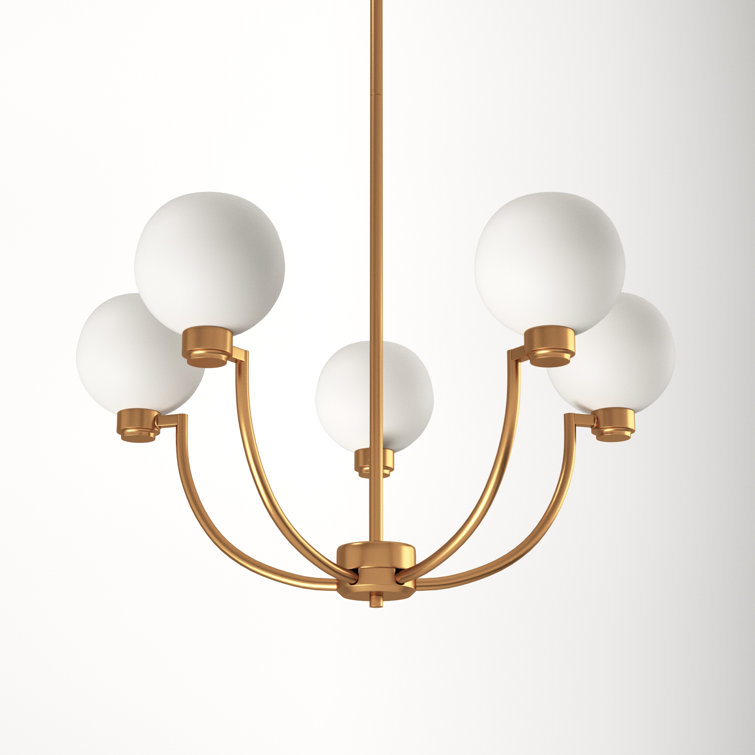 Andrea Satin Brass 5-Light Chandelier with Frosted Glass Shades