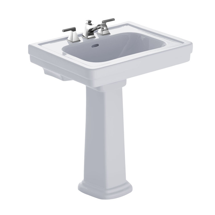 Elegant Beige Vitreous China Rectangular Pedestal Sink with Overflow