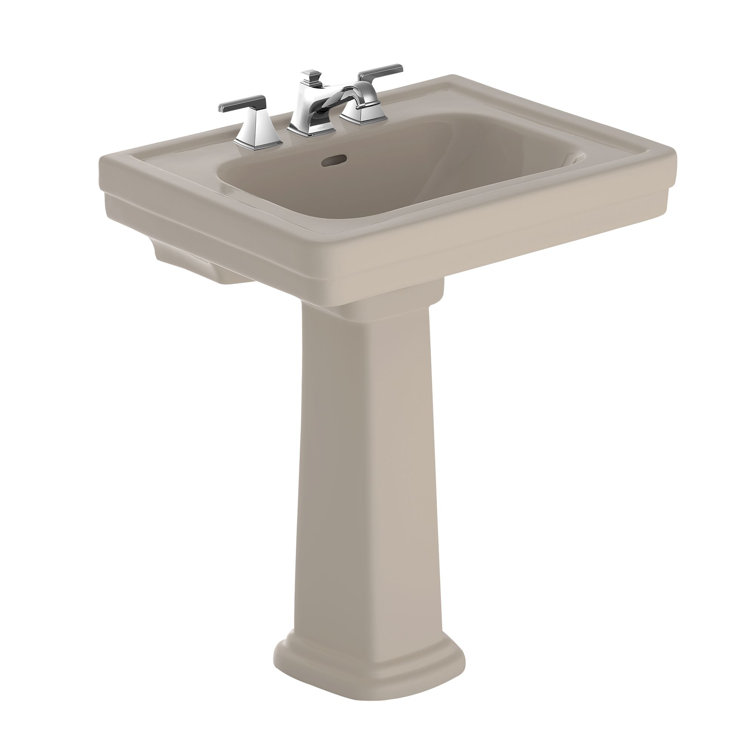 Elegant Beige Vitreous China Rectangular Pedestal Sink with Overflow