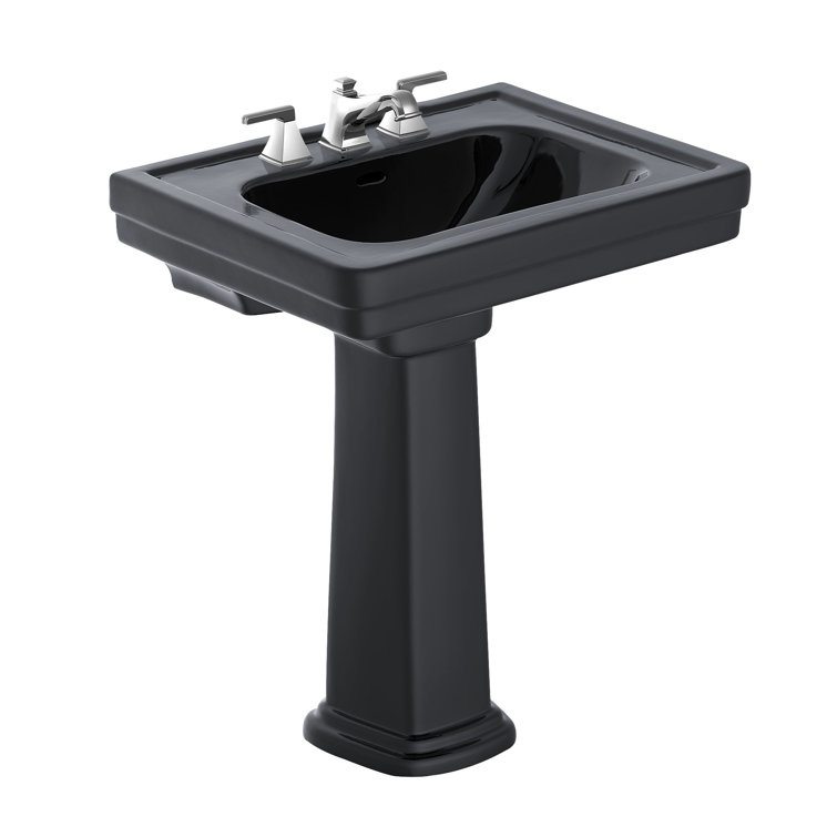 Elegant Beige Vitreous China Rectangular Pedestal Sink with Overflow
