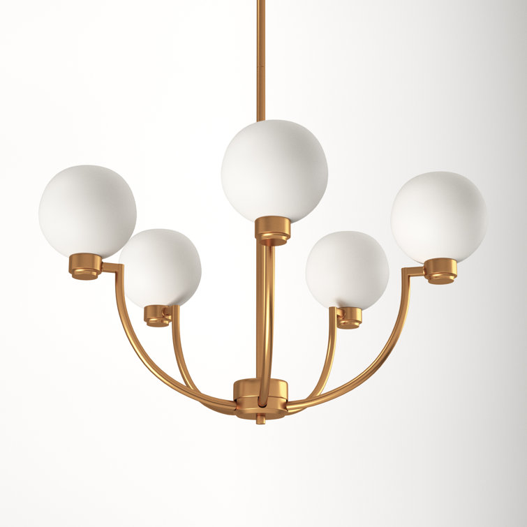 Andrea Satin Brass 5-Light Chandelier with Frosted Glass Shades